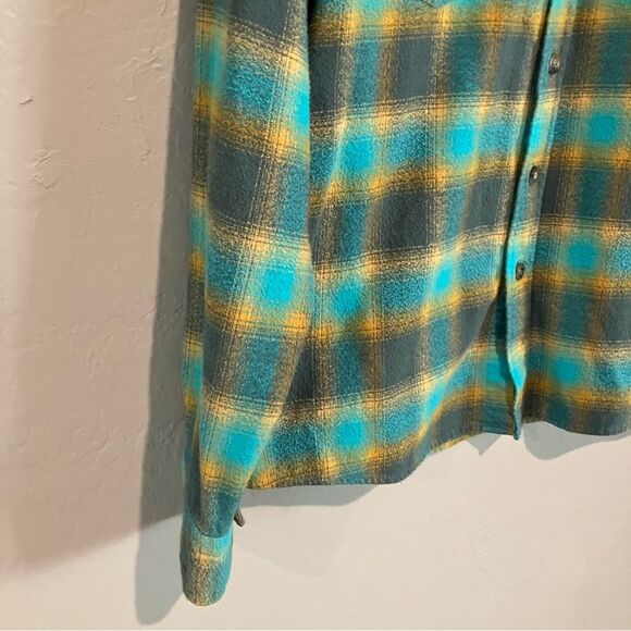 Fayettechill Teal and Orange Plaid 100% Cotton Flannel Shirt Women's Size M - Picture 2 of 12